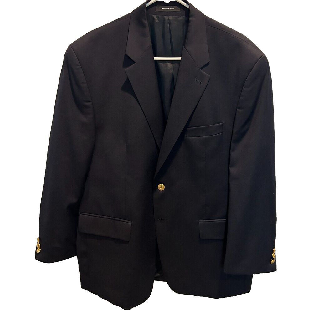 Lauren Ralph Lauren Men's Wool Blazer Sport Coat Black 44‎ Short Gold Buttons